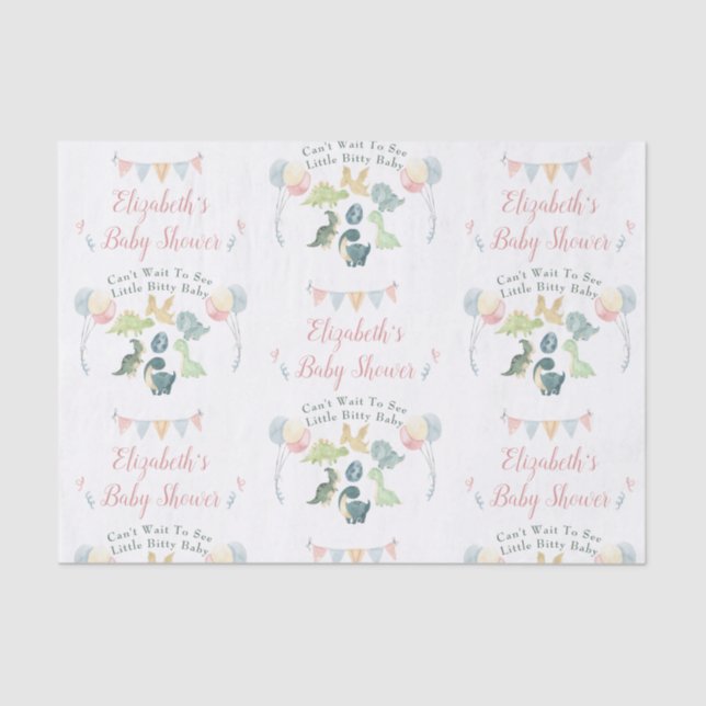 Cute Dinosaur Watercolor Baby Shower Personalized Tissue Paper (Front)
