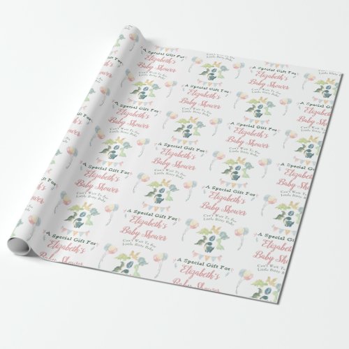 Cute Dinosaur Watercolor Baby Shower Personalized Wrapping Paper
