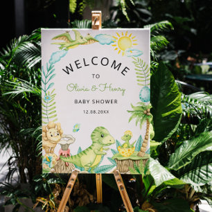 Cute Dinosaur Watercolor Baby Shower Welcome Foam Board