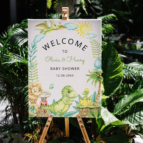 Cute Dinosaur Watercolor Baby Shower Welcome Foam Board