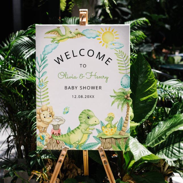 Cute Dinosaur Watercolor Baby Shower Welcome Foam Board (Creator Uploaded)