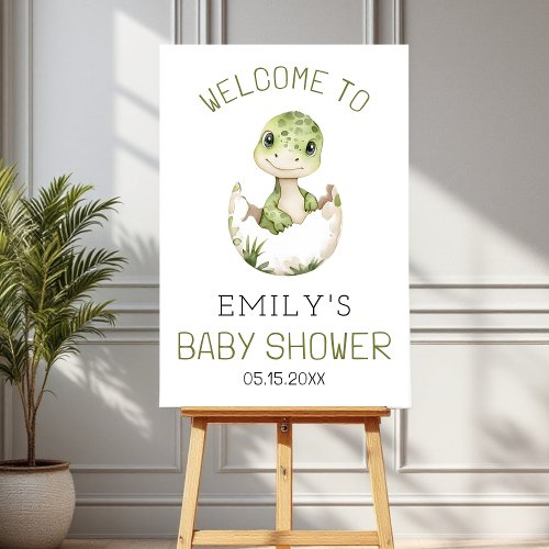 Cute Dinosaur Watercolor Baby Shower Welcome Sign by Pretty Girly Designs