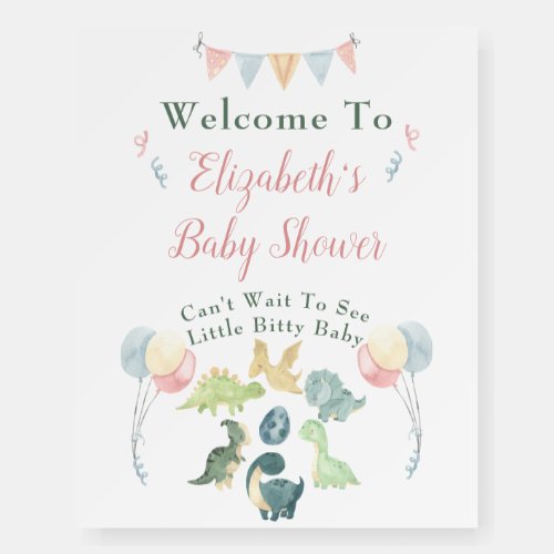 Cute Dinosaur Watercolor Baby Shower Welcome Sign