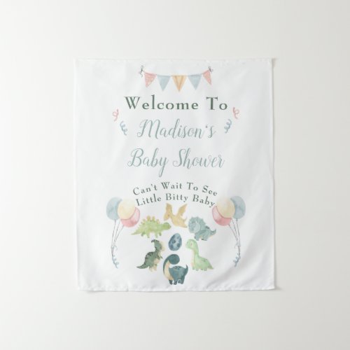 Cute Dinosaur Watercolor Baby Shower Welcome Sign Tapestry