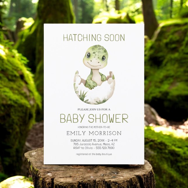 Cute Dinosaur Watercolor Hatching Soon Baby Shower Invitation (Creator Uploaded)