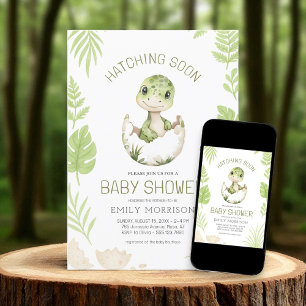 Cute Dinosaur Watercolor Hatching Soon Baby Shower Invitation