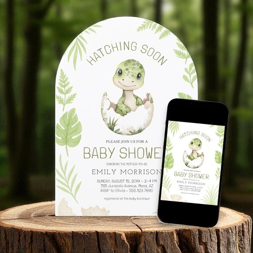 Dinosaur Watercolor baby shower invitation