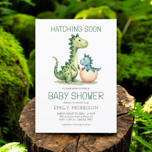 Cute Dinosaur Watercolor Hatching Soon Baby Shower Invitation