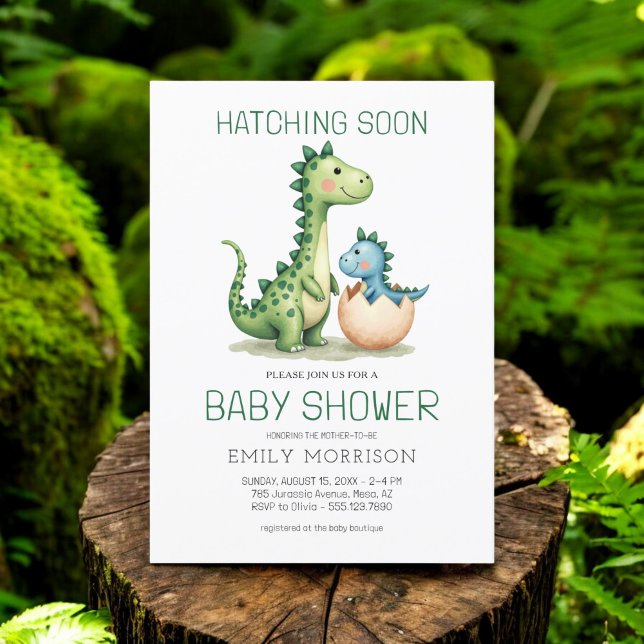 Cute Dinosaur Watercolor Hatching Soon Baby Shower Invitation (Creator Uploaded)
