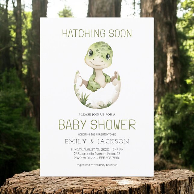 Cute Dinosaur Watercolor Hatching Soon Baby Shower Invitation (Creator Uploaded)