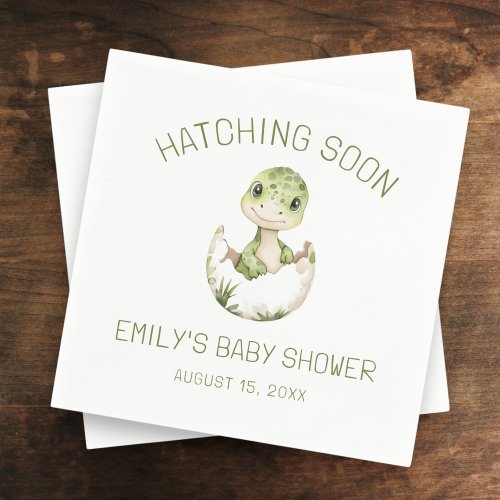Cute Dinosaur Watercolor Hatching Soon Baby Shower Napkins by Pretty Girly Designs