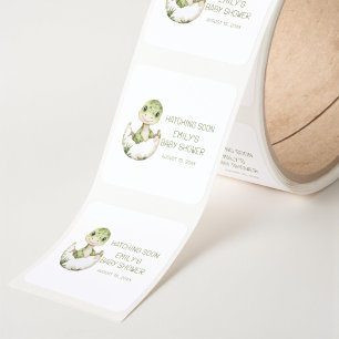 Cute Dinosaur Watercolor Hatching Soon Baby Shower Square Sticker