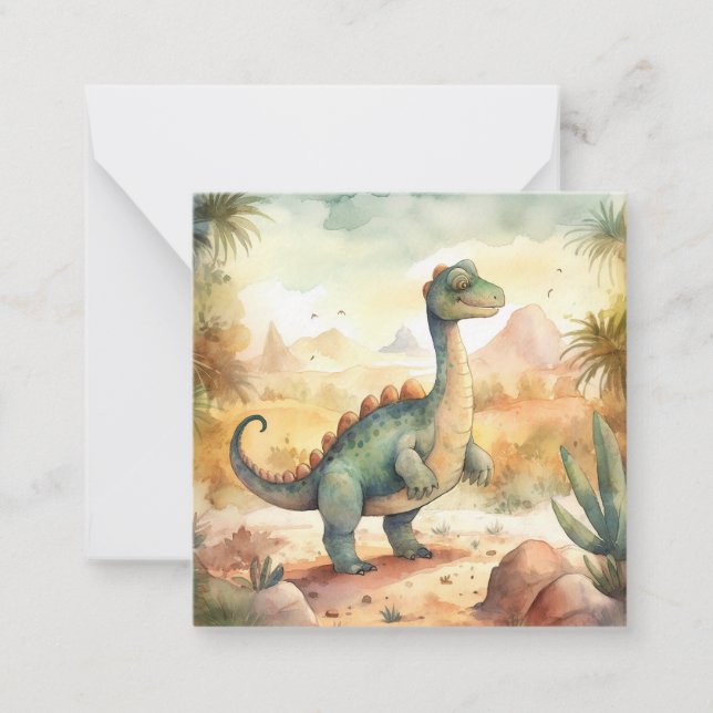 Cute Dinosaur Watercolor Illustration Note Card (Front)