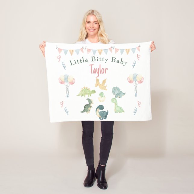 Cute Dinosaur Watercolor Personalized Baby Fleece Blanket (In Situ)