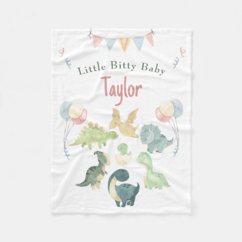 Cute Dinosaur Watercolor Personalized Baby Fleece Blanket