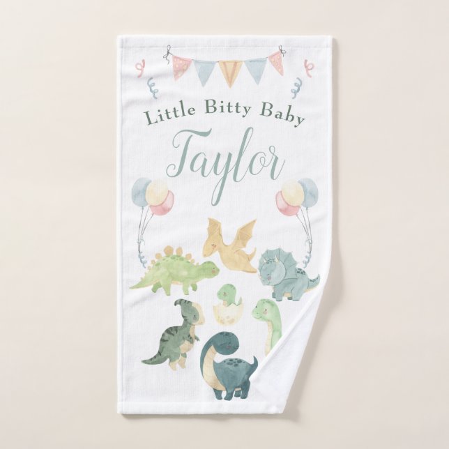 Cute Dinosaur Watercolor Personalized Baby  Hand Towel (Hand Towel)
