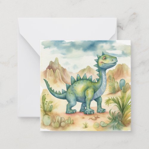 Cute Dinosaur Watercolor Storybook Flat Note Card