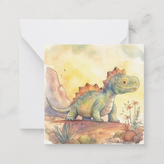 Cute Dinosaur Watercolor Storybook  Note Card (Front)