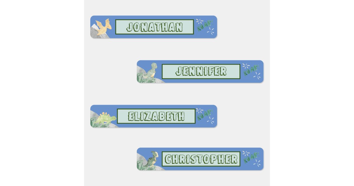Cute Dinosaur Waterproof Name Set 1 Light Blue Labels | Zazzle