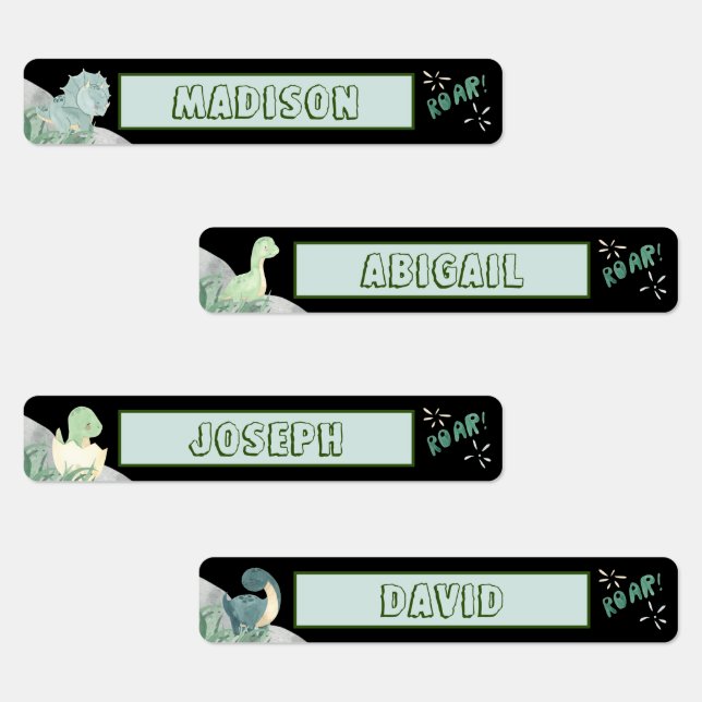 Cute Dinosaur Waterproof Name Set 2 Black Labels (Group)