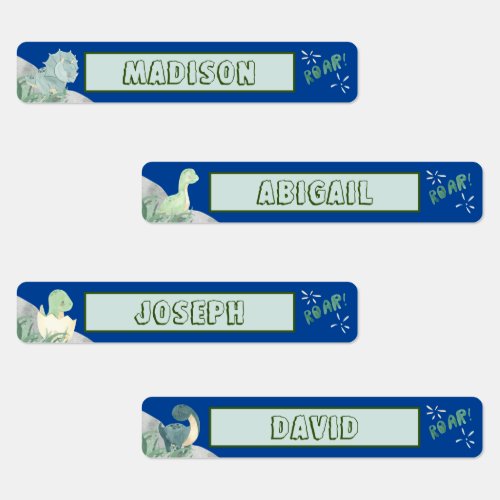 Cute Dinosaur Waterproof Name Set 2 Blue Labels