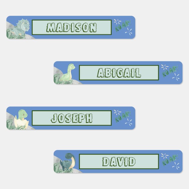 Cute Dinosaur Waterproof Name Set 2 Light Blue Labels (Group)