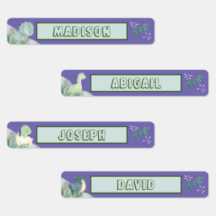 Cute Dinosaur Waterproof Name Set 2 Light Purple Labels