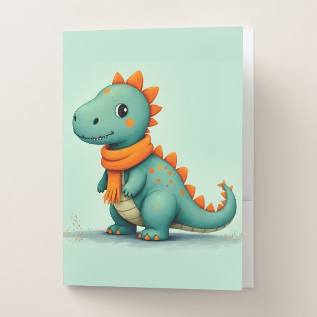 Cute Dinosaur Wearing an Orange Scarf Pocket Folder (Front)