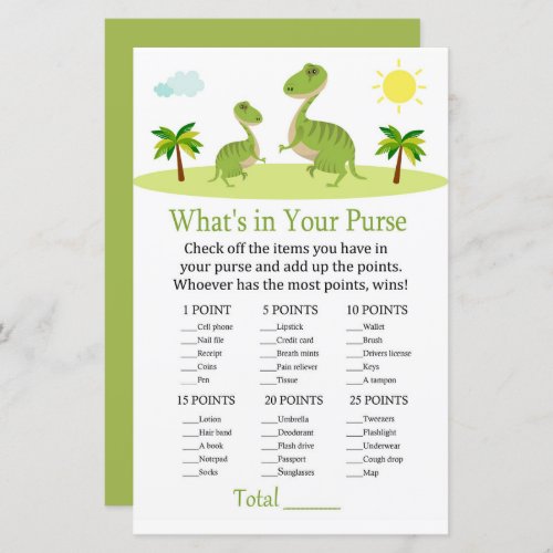 Cute Dinosaur Whats in your purse game babyshower