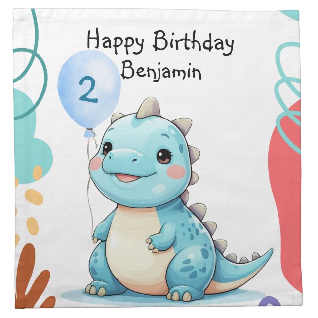 Cute Dinosaur wild Boy Happy birthday party Cloth Napkin (Front)
