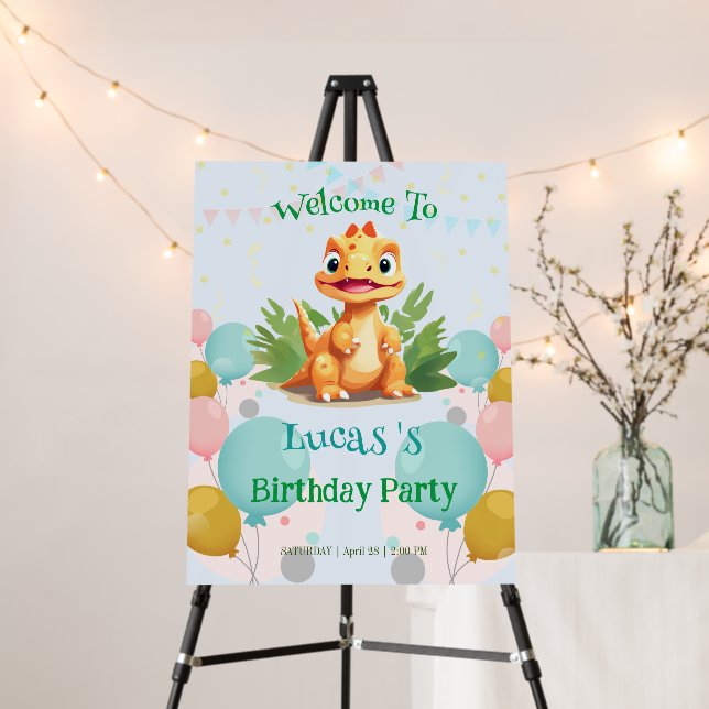 Cute dinosaur wild jungle Birthday party DIY Name Foam Board (In Situ (Stand))
