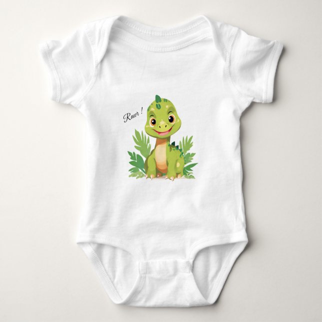Cute dinosaur wild jungle zoo Birthday party boys Baby Bodysuit (Front)