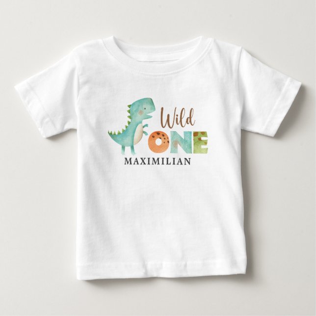 Cute Dinosaur Wild One 1st Birthday Baby T-Shirt (Front)