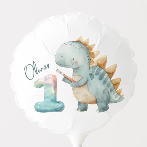 Cute dinosaur with a brush 1st Birthday Balloon