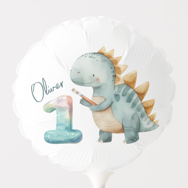 Cute dinosaur with a brush 1st Birthday Balloon (Front)