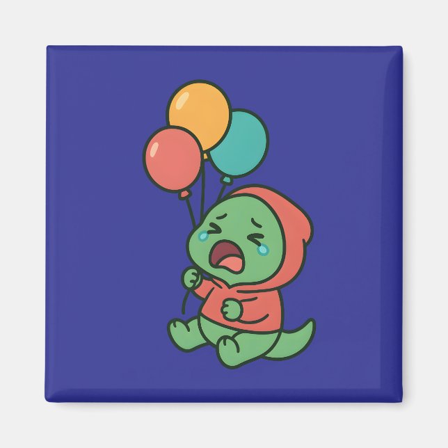 Cute Dinosaur with Balloon – Fun decor Magnet (Front)