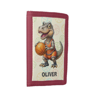 Cute Dinosaur with Basketball Tri-fold Wallet