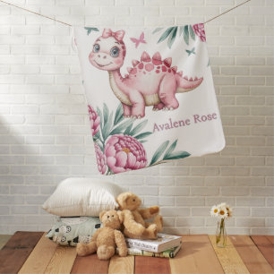 Cute Dinosaur with Butterflies Baby Shower Gift Blanket