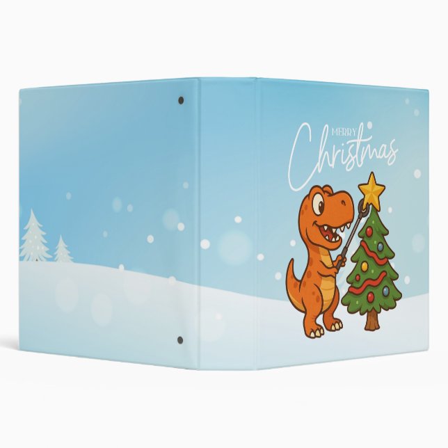 Cute dinosaur with Christmas tree 3 Ring Binder (Background)