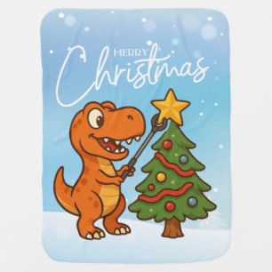 Cute dinosaur with Christmas tree Baby Blanket