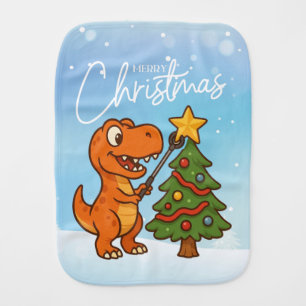 Cute dinosaur with Christmas tree Baby Burp Cloth