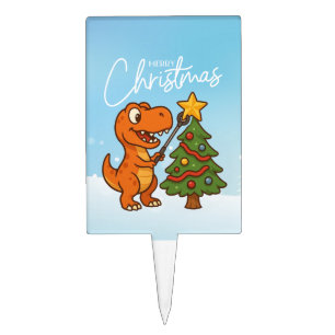 Cute dinosaur with Christmas tree Cake Topper