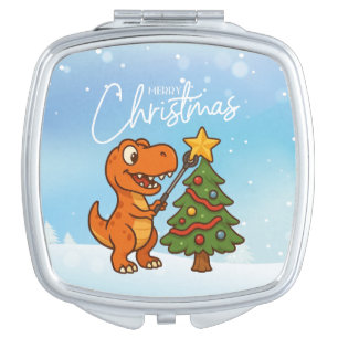 Cute dinosaur with Christmas tree Compact Mirror