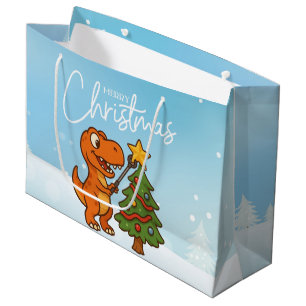 Cute dinosaur with Christmas tree Large Gift Bag