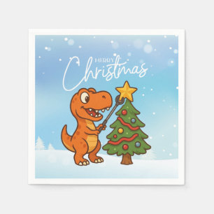 Cute dinosaur with Christmas tree Napkins