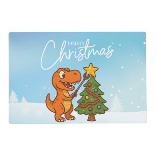Cute dinosaur with Christmas tree Placemat