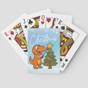 Cute dinosaur with Christmas tree Poker Cards