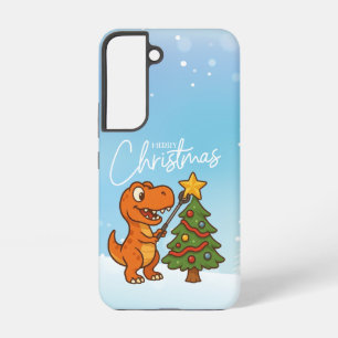Cute dinosaur with Christmas tree Samsung Galaxy S22 Case