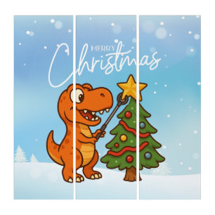 Cute dinosaur with Christmas tree Triptych