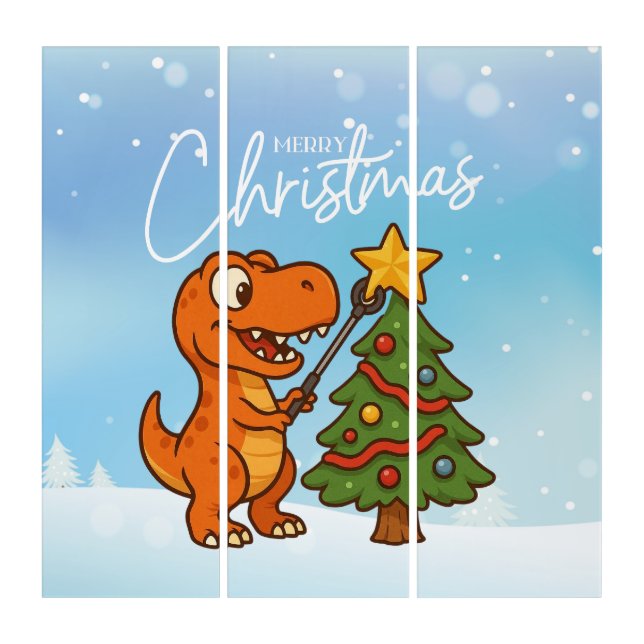 Cute dinosaur with Christmas tree Triptych (Front)